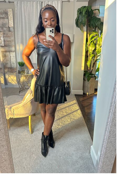 I can’t get enough of this faux leather dress! It literally feels like real leather! The straps are adjustable. I’m wearing an XS in it.  I paired this Express dress with a super cute animal print headband and lace up booties to match!  The perfect fall look/ fall fashion 

#LTKstyletip #LTKU #LTKSeasonal