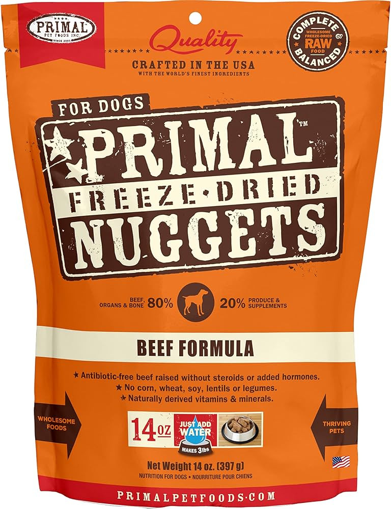 Primal Freeze Dried Raw Dog Food Nuggets, Beef, Complete & Balanced Meal, Also Use as Topper or T... | Amazon (US)