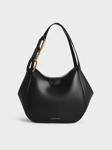 Black Kora Metallic-Accent Tote Bag | CHARLES & KEITH UK | Charles & Keith UK