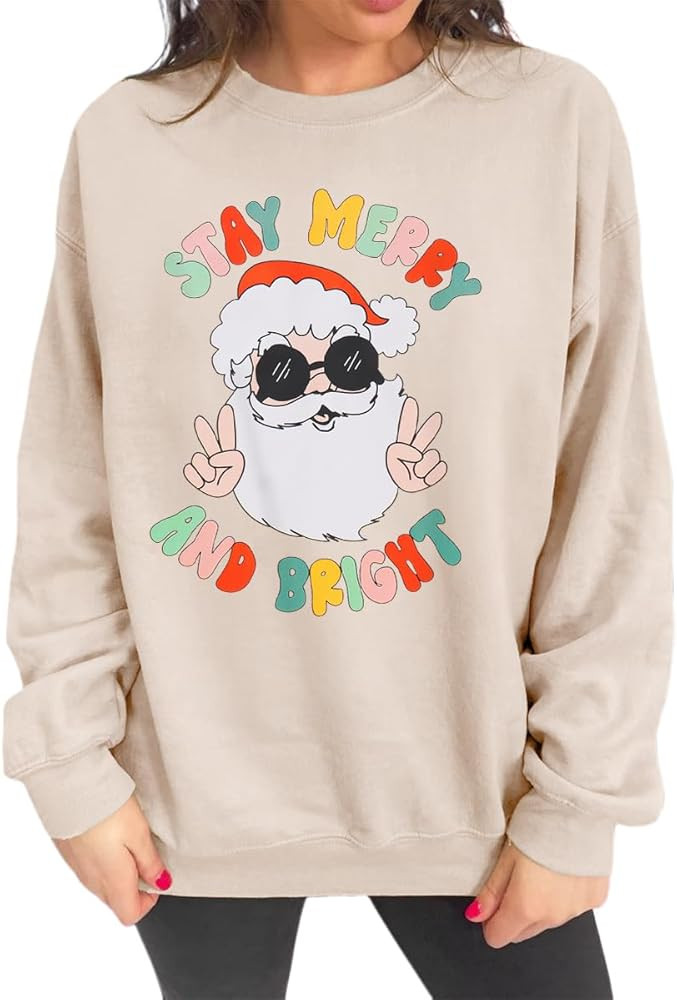KEKEMI Women's Christmas Sweatshirt Vintage Santa Sweater Crewneck Xmas Tree Coffee Graphic Shirt... | Amazon (US)