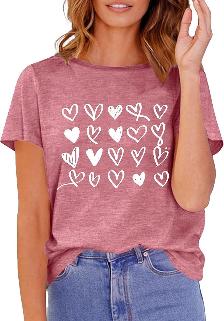 Chemise Saint-Valentin Femme Cœur Mignon Tee Graphique Cadeau Amoureux Hauts | Amazon (FR)