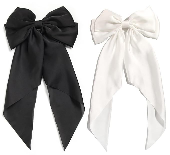 SUSULU Hair Bows for Women,Big White Bows for Girls Hair Satin Black Hair Bow Clips Barrettes 2pc... | Amazon (US)