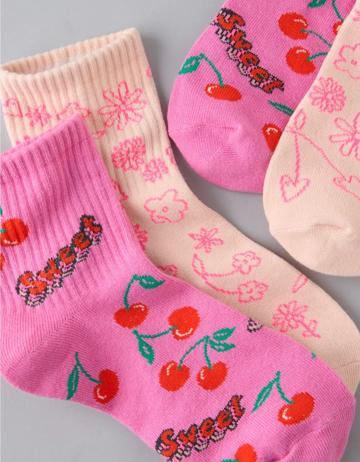 AE Sweet Cherries Boyfriend Socks 2-Pack | American Eagle Outfitters (US & CA)