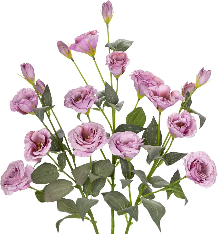 34.5" Purple Artificial Flowers Silk Fake Flower 3Pcs Eustoma Lisianthus Flowers with Long Stem F... | Amazon (US)