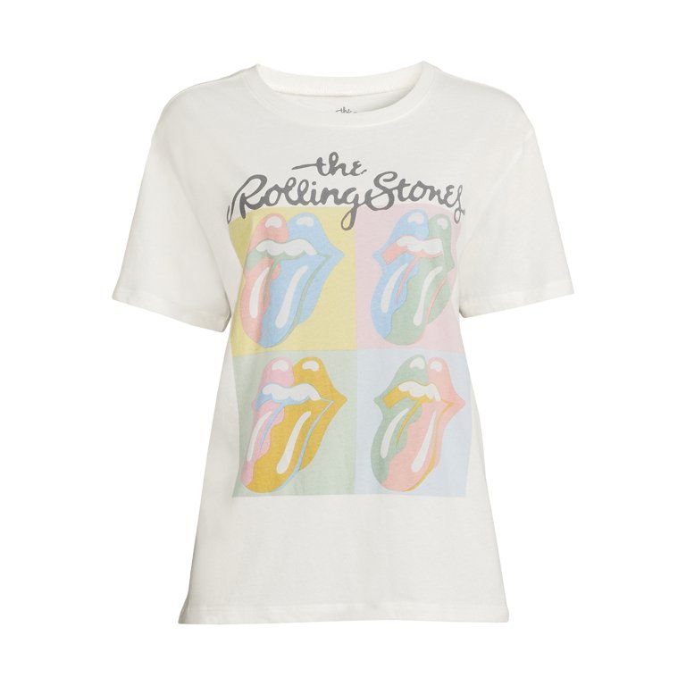 Time and Tru Women's Rolling Stones Pop Squares Graphic Short Sleeve Tee | Walmart (US)