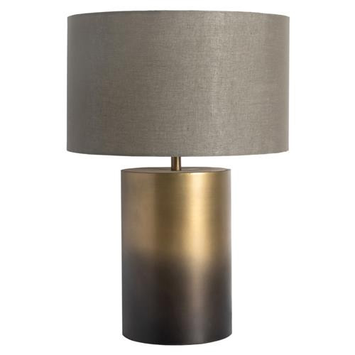 Maddux Industrial Loft Antique Brass Iron Grey Drum Shade Table Lamp | Kathy Kuo Home