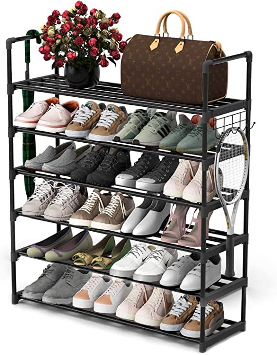 Hsscblet 6 Tiers Metal Shoe Rack,Adjustable Shoe Shelf Storage Organizer with Versatile Hooks,Sta... | Amazon (US)