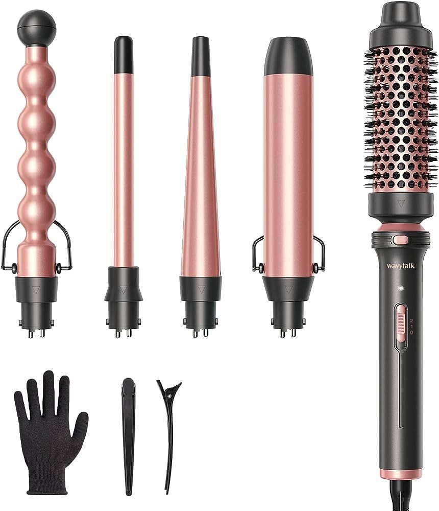Wavytalk 5 in 1 Curling Iron,Curling Wand Set with Curling Brush and 4 Interchangeable Ceramic Cu... | Amazon (US)