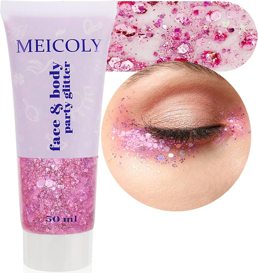 Amazon.com : MEICOLY Pink Face Glitter,Pink Body Glitter,Sparkly Hair Glitter,Pink Accessories fo... | Amazon (US)