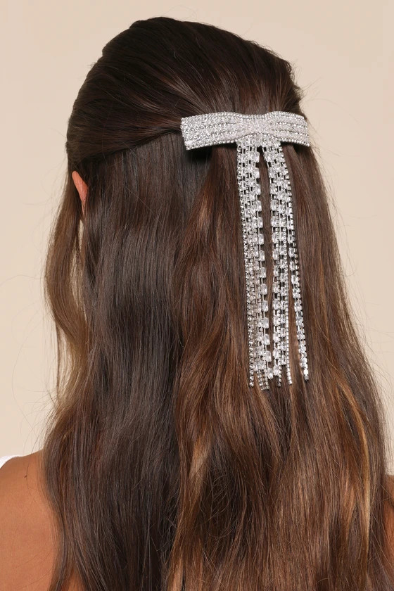 Sparkling Sophisticate Silver Rhinestone Bow-Shaped Barrette | Lulus