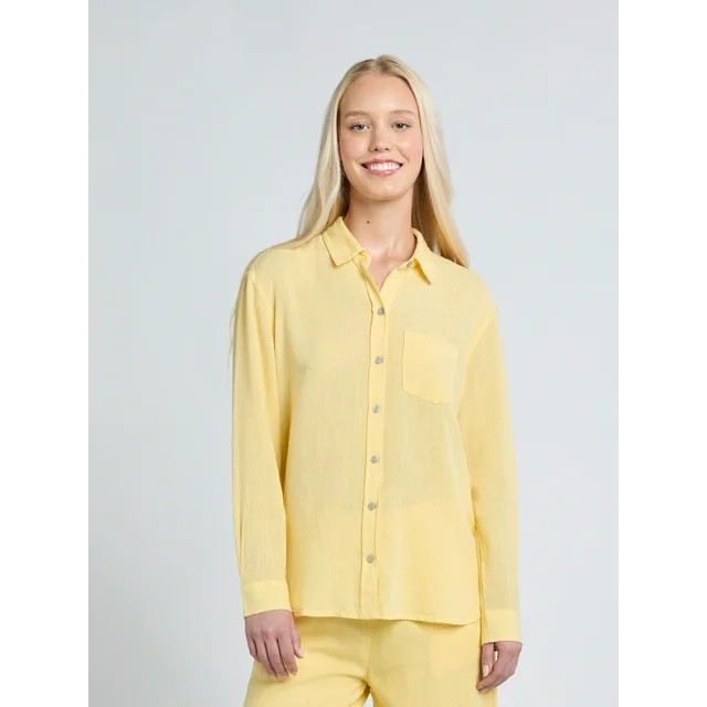Time and Tru Women's and Women's Plus Linen Blend Oversized Shirt, Sizes XS-4X | Walmart (US)