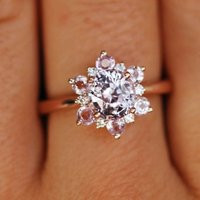 Snowflake Peach Sapphire Engagement Ring Rose Gold Diamond Ring | Etsy (US)