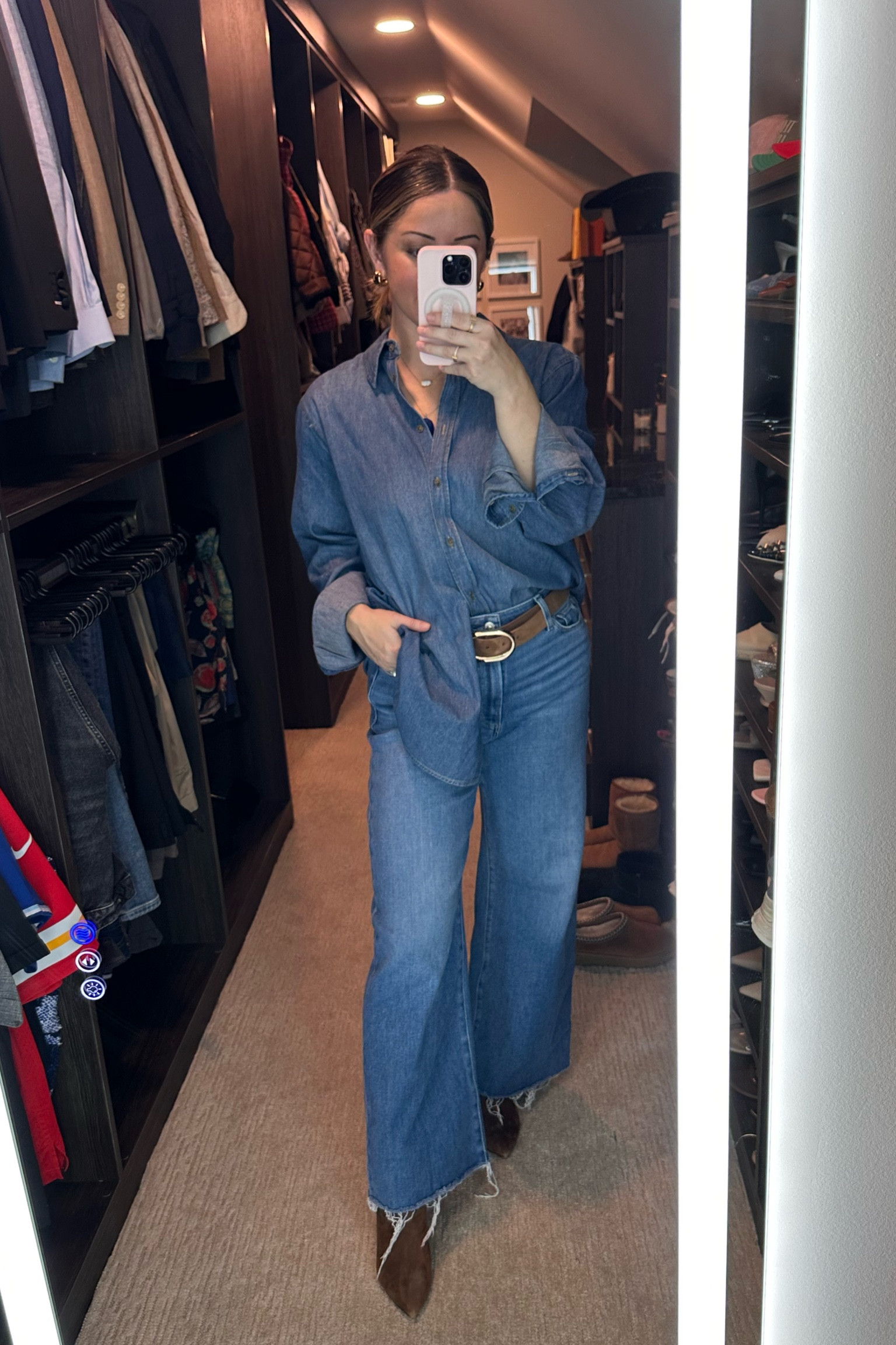 My version of a denim/denim outfit for winter ❄️ I intentionally oversized in my top to be more baggy. Jeans are petite and TTS! 