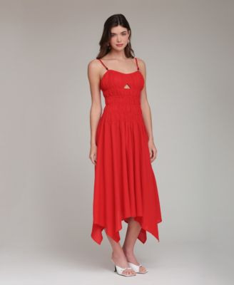 Avec Les Filles Women's Sweetheart Neck Shirred Handkerchief Hem Midi Dress - Macy's | Macy's