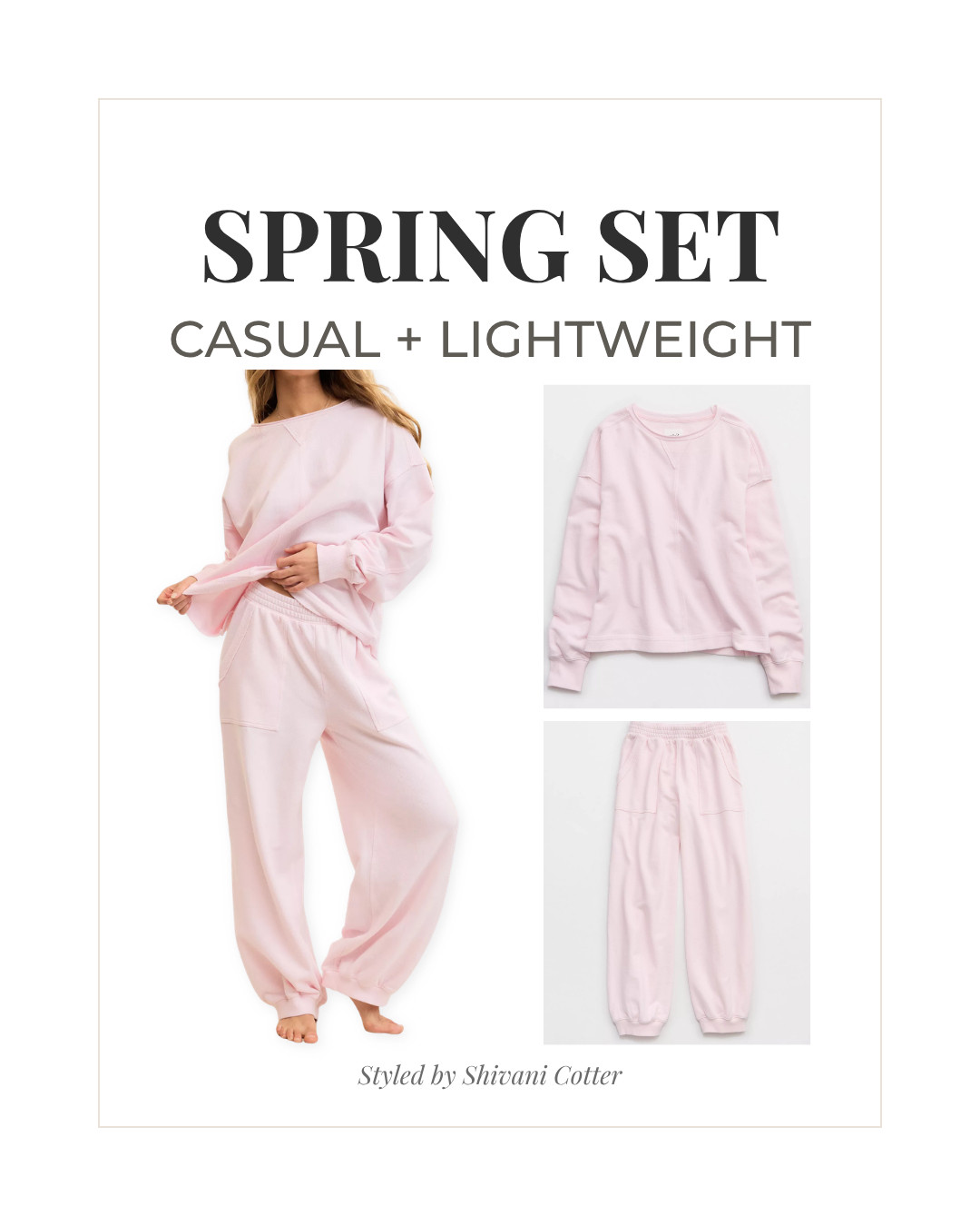 CASUAL SET FOR SPRING
This is the perfect set for lounging around the house, late afternoon beach days, running errands and more! I bought it in pink and want it in every color! It's breathable, looks good on everyone and my favorite set for spring and summer! 

#SPRINGOUTFITS2026 #loungewear #casualset #matchingset 

 #LTKxAerie #LTKgrwm #LTKootd