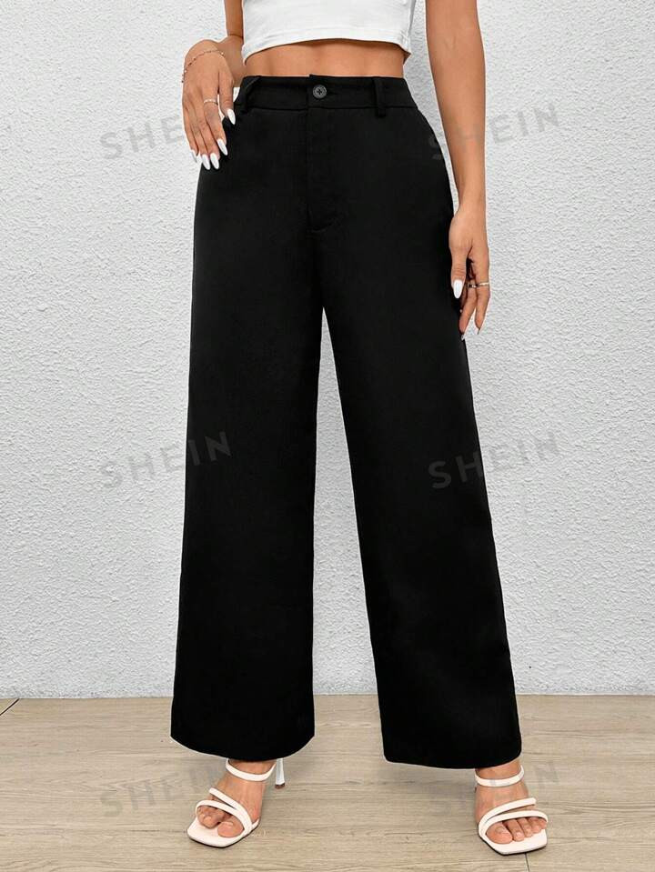SHEIN PETITE Solid Wide Leg Pants Suitable For Everyday Wear | SHEIN USA | SHEIN