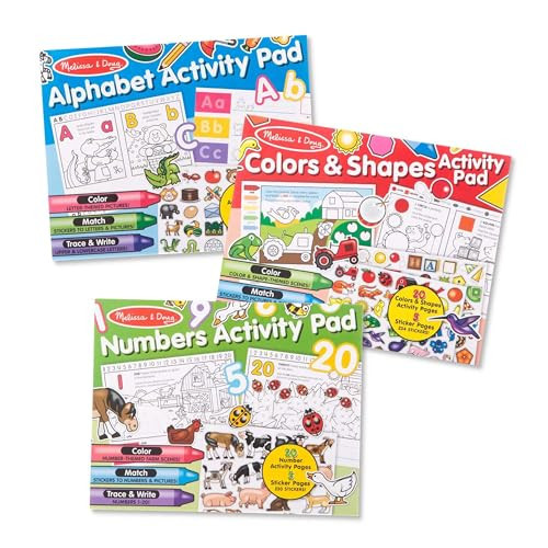 Melissa & Doug Activity Pad Bundle - Alphabet, Colors & Shapes & Numbers Sticker and Coloing Activity Books for Girls and Boys, Great Travel Toy | Amazon (US)