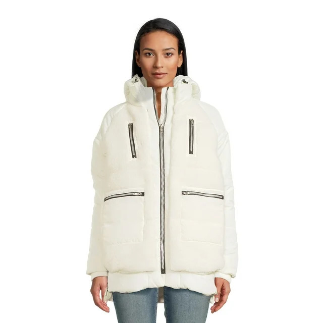 Jason Maxwell Women's Mixed Media Faux Sherpa Jacket with Hood | Walmart (US)