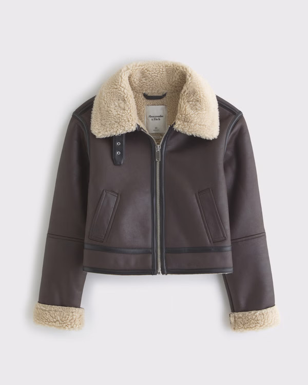 Short Vegan Leather Shearling Coat | Abercrombie & Fitch (US)