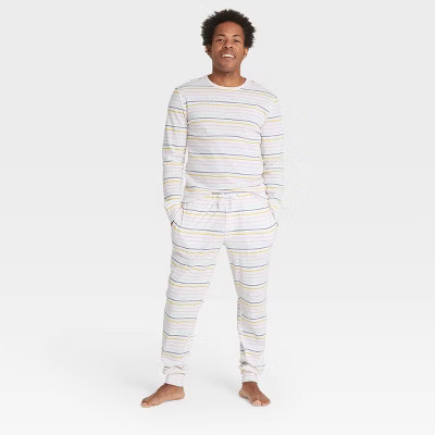Men's Pastel Striped 100% Cotton Matching Family Pajama Set - Cream | Target