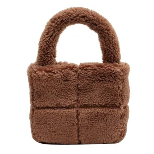 Women's Fluffy Sherpa Mini Tote Bag Fleece Faux Fur Hobo Clutch Purse Cute Plush Handbag with Top Handle (One Size,Brown) | Amazon (US)