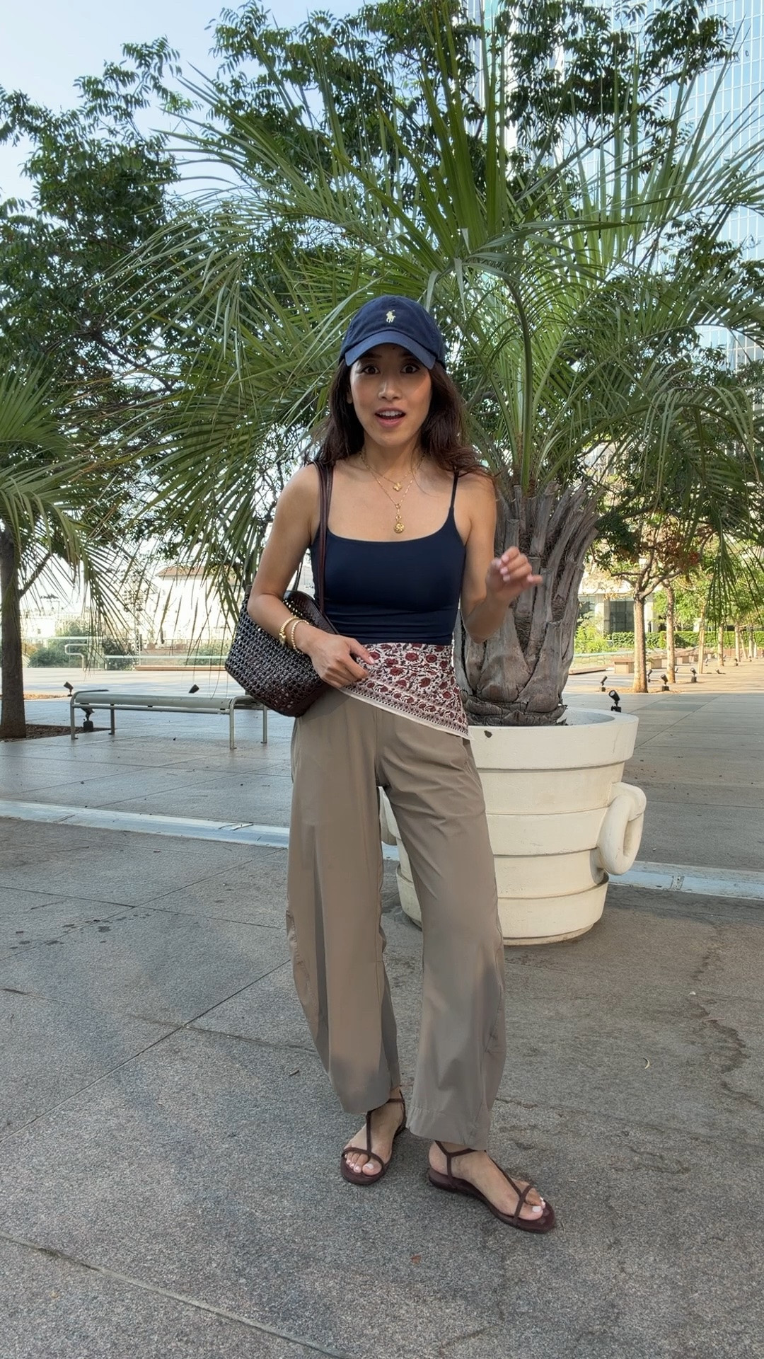 code JEANWANG20 for 20% off pants this weekend only. And linked a look for less.
• Ruti pants 2 Petite in "walnut" I sized up. Stretchy waist. I do own 0P in another color and it fits, but I prefer the more relaxed fit of the 2P.
The lulu breezily pants linked under similar are amazing as well , TTS with similar fabric. I have XXS 25” in those
• Aritzia cami XS with nippies 
• reformation sandals 
• Madewell scarf 
• Madewell woven bag 
• Polo cap

Busy mom outfits, Travel, flight airport style, petite friendly mom style, hot weather looks

#LTKmomlife #LTKPetite #LTKTravel #LTKPetite #LTKmomlife #LTKootd