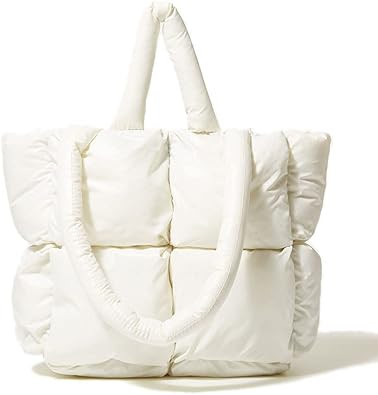 Large Puffer Tote Bag, Trendy Luxury Chic Quilted Cotton Padded Designer Handbags for Women, Wint... | Amazon (US)