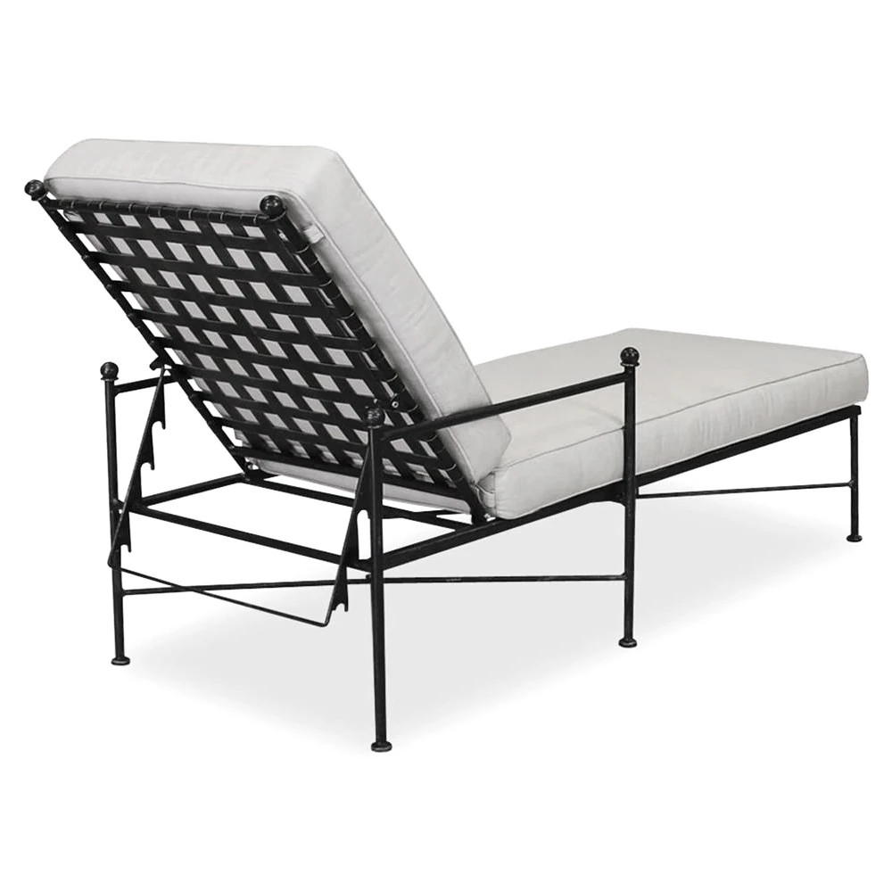 Sunset West Provence White Cushion Black Welt Metal Outdoor Chaise Lounge | Kathy Kuo Home