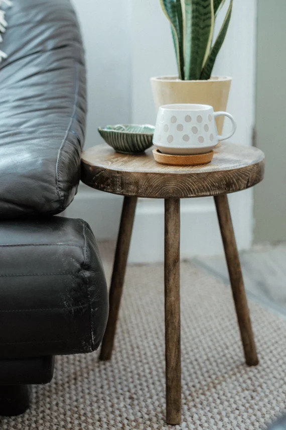 Round Wooden Sofa End Table | Etsy (US)