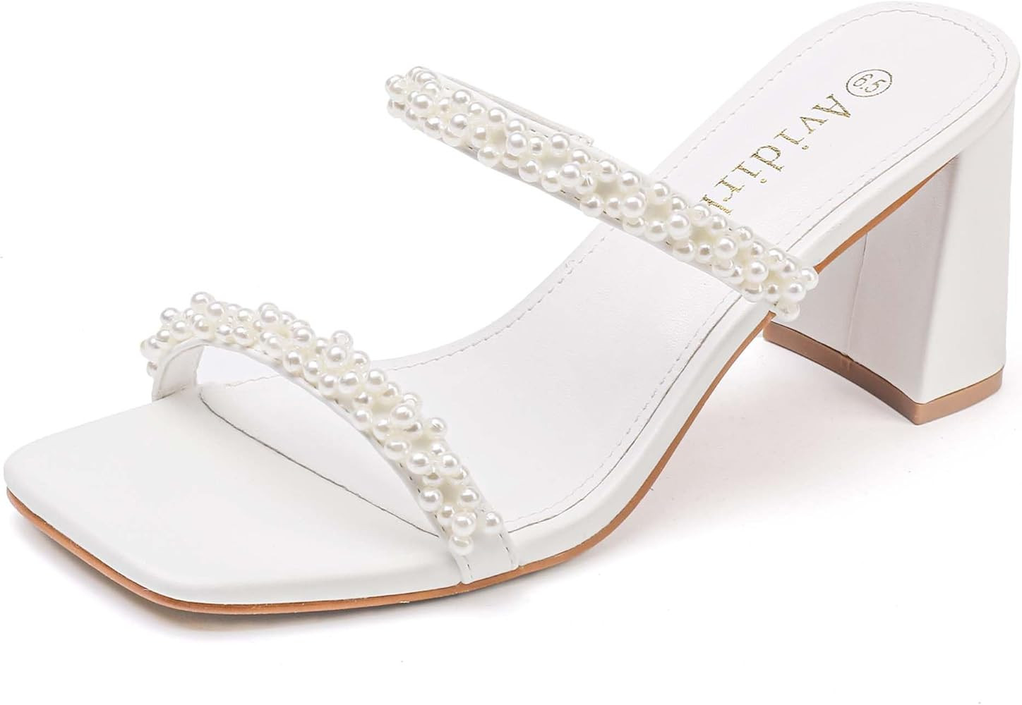 Women's Square Open Toe Heeled Sandals Two Strap Mules Slip On Block Chunky Mid Heels Sandals | Amazon (US)