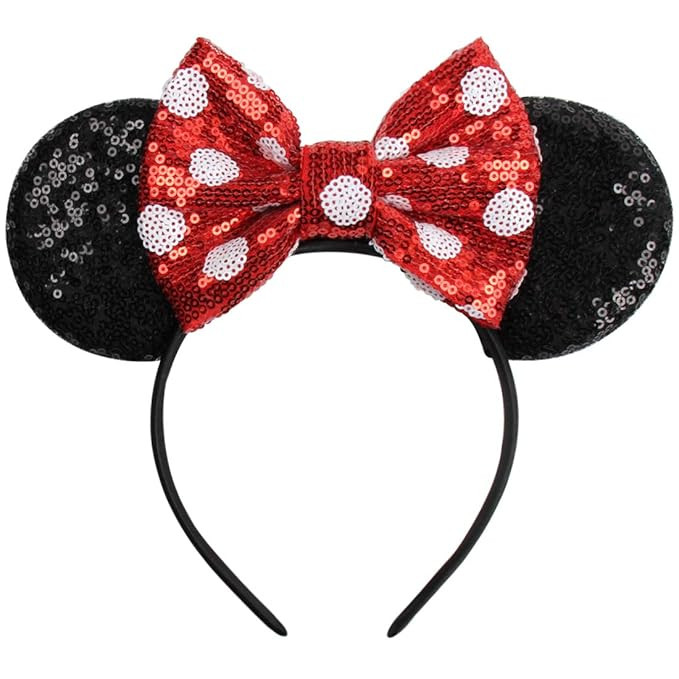 YanJie Mouse Ears Red Dot Bow Headbands, Glitter Party Princess Red Dot Decoration Cosplay Costum... | Amazon (US)