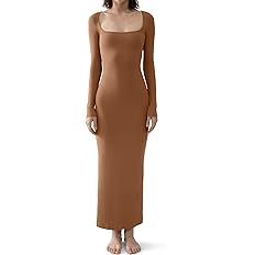 PUMIEY Long Sleeve Dress for Women Square Neck Soft Lounge Maxi Dress Sexy Bodycon Fall Dresses f... | Amazon (US)