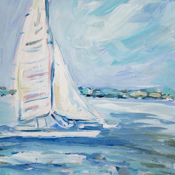 Modern seascape original sailboat painting | Etsy (US)