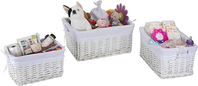 Badger Basket Nesting Wicker Nursery Baskets with Fabric Liner - Set of 3 - White | Amazon (US)