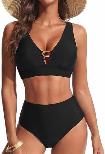 Hanna Nikole Womens High Waisted Bikini Sets Floral Print, 2 Piece Swimsuits Cutout, V Neck Bathi... | Amazon (US)
