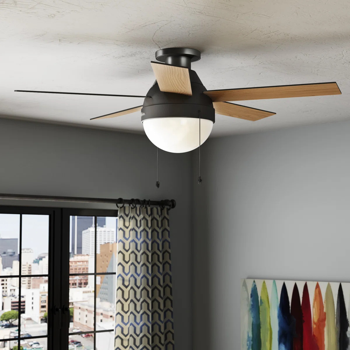 46" Anslee 5 - Blade LED Flush Mount Ceiling Fan with Pull Chain and Light Kit Included | Wayfair North America