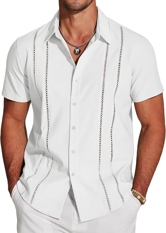 COOFANDY Men's Cuban Guayabera Shirt Short Sleeve Button Down Shirts Casual Summer Beach Linen Sh... | Amazon (US)