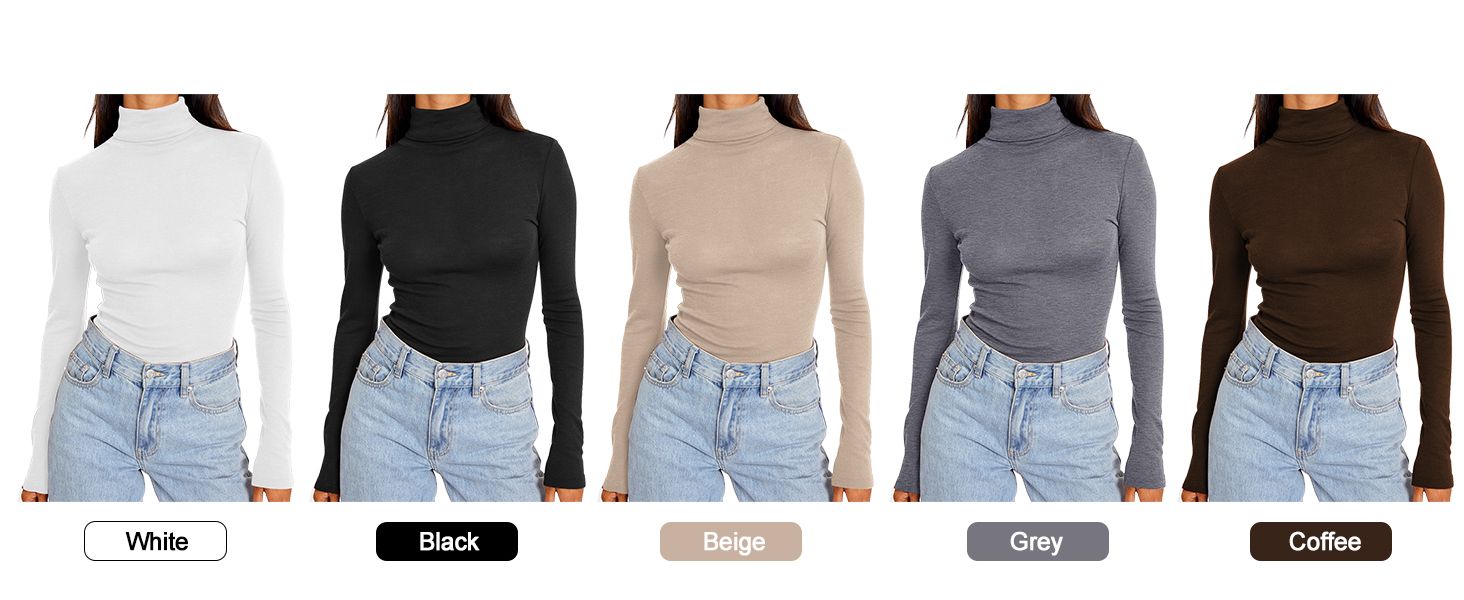 Trendy Queen Women's Turtleneck Long Sleeve Shirts Fall Fashion Basic Layering Slim Fit Soft Ther... | Amazon (US)