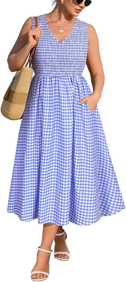 RITERA Plus Size Summer Dresses for Curvy Women Sleeveless V Neck Spring Wedding Guest Dress Maxi... | Amazon (US)