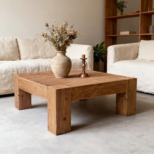 Craftura Solid Wood Coffee Table for Living Room, 39" Modern Farmhouse Square Center Table with Sturdy Legs, Rustic Industrial Low Profile Cocktail Table for Small Space, Easy to Assemble (Dark Wood) | Amazon (US)