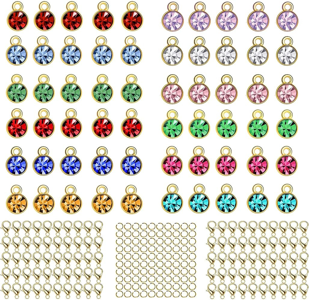 BetterJonny 260pcs Charms for Jewelry Making, 60pcs Silver Drop-Shape Crystal Birthstone Charms B... | Amazon (US)