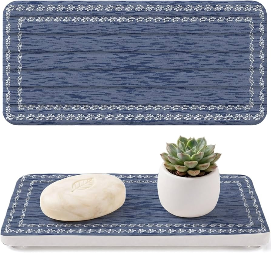 2 PCS Navy Blue Water Absorbent Diatomite Coasters Minimalist Solid Color Blue Background Linen T... | Amazon (US)