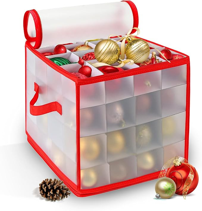 Christmas Ornament Storage Box, 64 Christmas Decoration Storage Box with Two Handles, Holiday Xma... | Amazon (US)