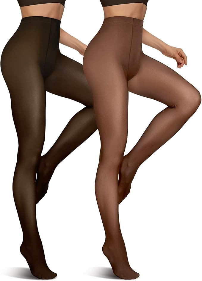 Vertvie 2 Pairs Fleece Lined Tights for Women Thermal Pantyhose Fake Translucent Winter Warm Tigh... | Amazon (US)
