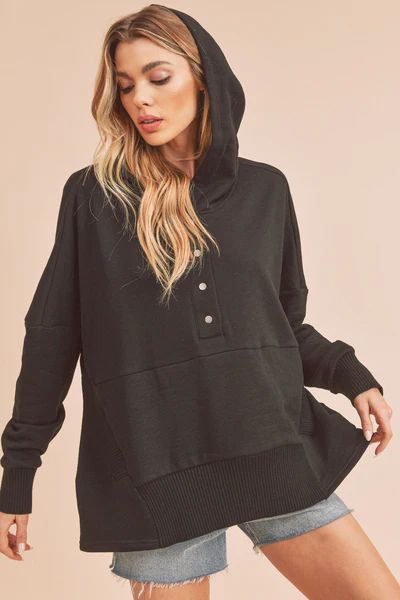 Hadleigh Oversized Henley Hoodie, Black | North & Main Clothing Company