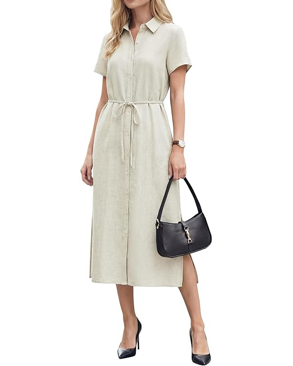 Arach&Cloz Women's Linen with Pockets Midi Summer Spring Shirt Dress 2026 | Amazon (US)