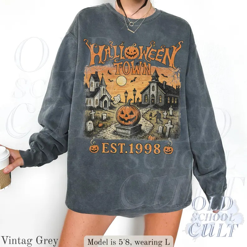 Halloweentown Est 1998 Vintage 90s Style Graphic Sweatshirt, Retro Halloween University Spooky Sw... | Etsy (US)
