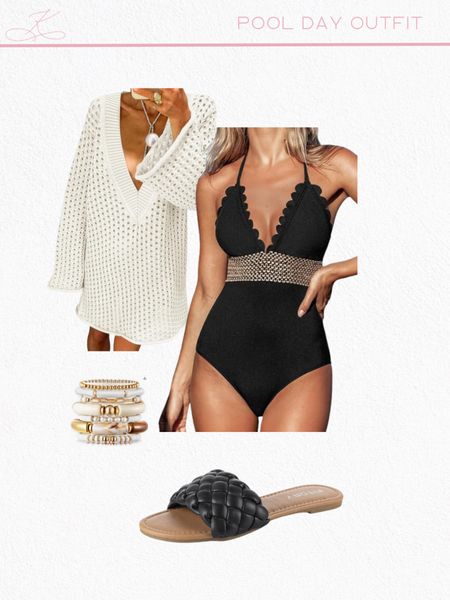 Pool day outfit inspo for the summer! 

Summer outfit, swim outfit, bathing suit, swimsuit, black swimsuit, black bathing suit, Amazon swimsuit, Amazon coverup, Amazon swim, white coverup, black slides, sandals 

#LTKSwim #LTKFindsUnder50 #LTKOver40