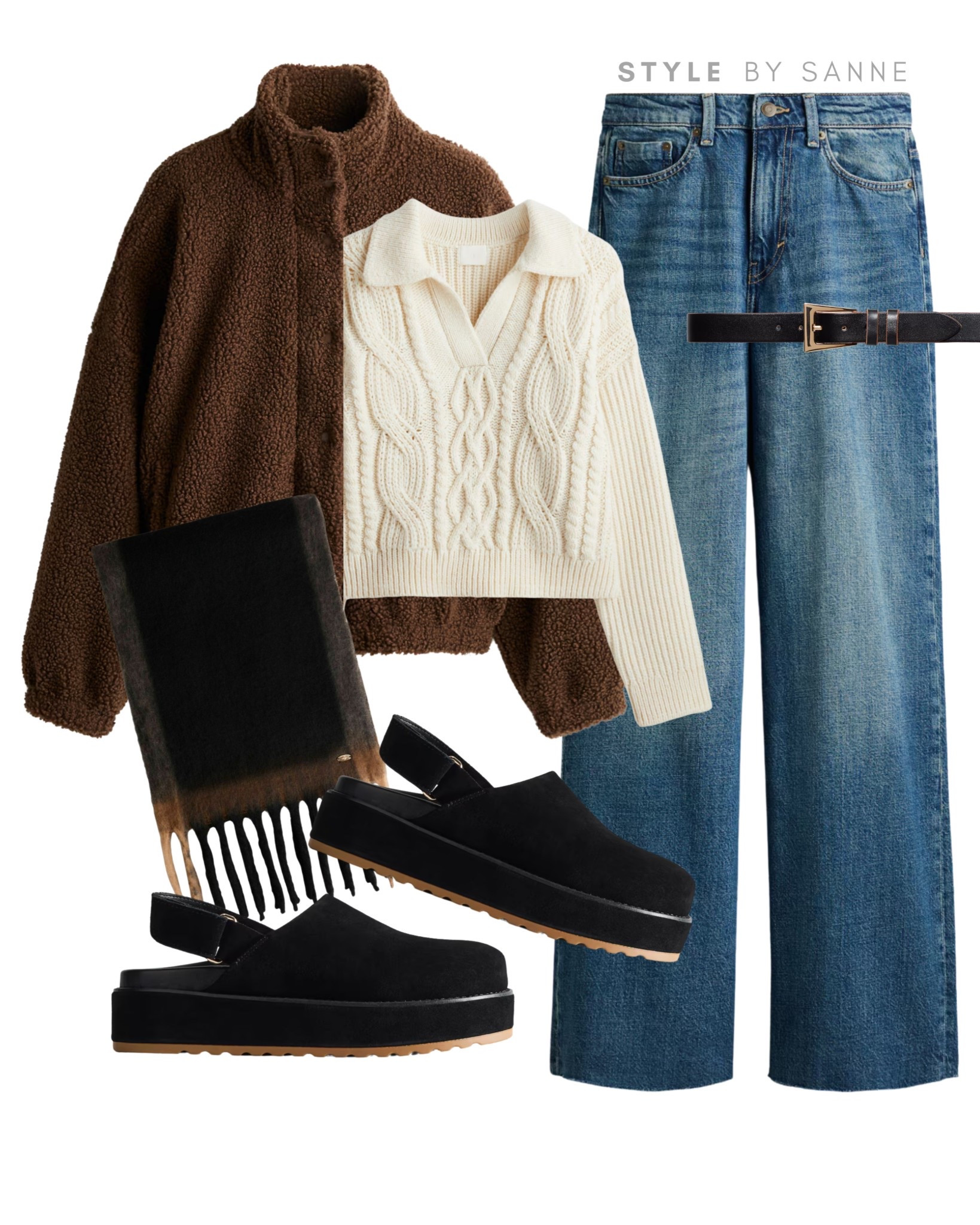 Textured neutrals for colder days ☁️🤎
A soft teddy jacket over a collared cable knit and denim — comfort meets style. Paired with black platform clogs and a gradient scarf.
Tap to shop all pieces now! ✨


#LTKautumn #LTKworkwear #LTKstyletip