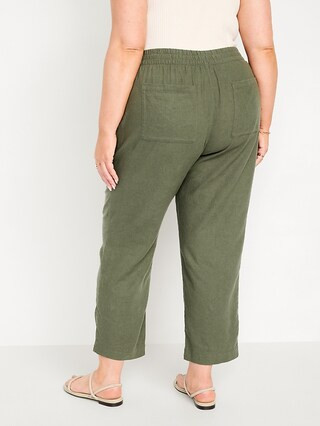 High-Waisted Linen-Blend Straight Pants | Old Navy (US)
